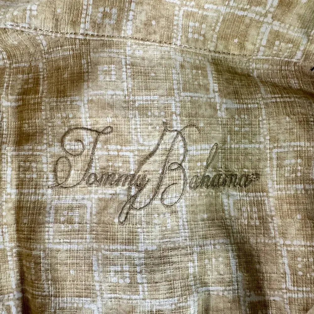Tommy Bahama Men's XXL Khaki White Tropical Palm Silk Button Up Hawaiian Shirt - Picture 3 of 7